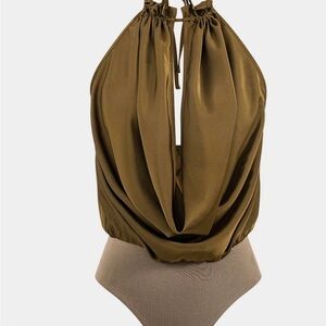Elegant Coffee Halter Top Bodysuit